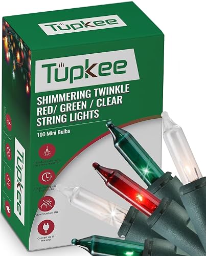 Christmas Random Shimmering Twinkle Lights - 12 of 100 Lights Twinkle - Indoor Outdoor - 20.5 Feet Light String, 100 Red, Green, & Clear Bulbs