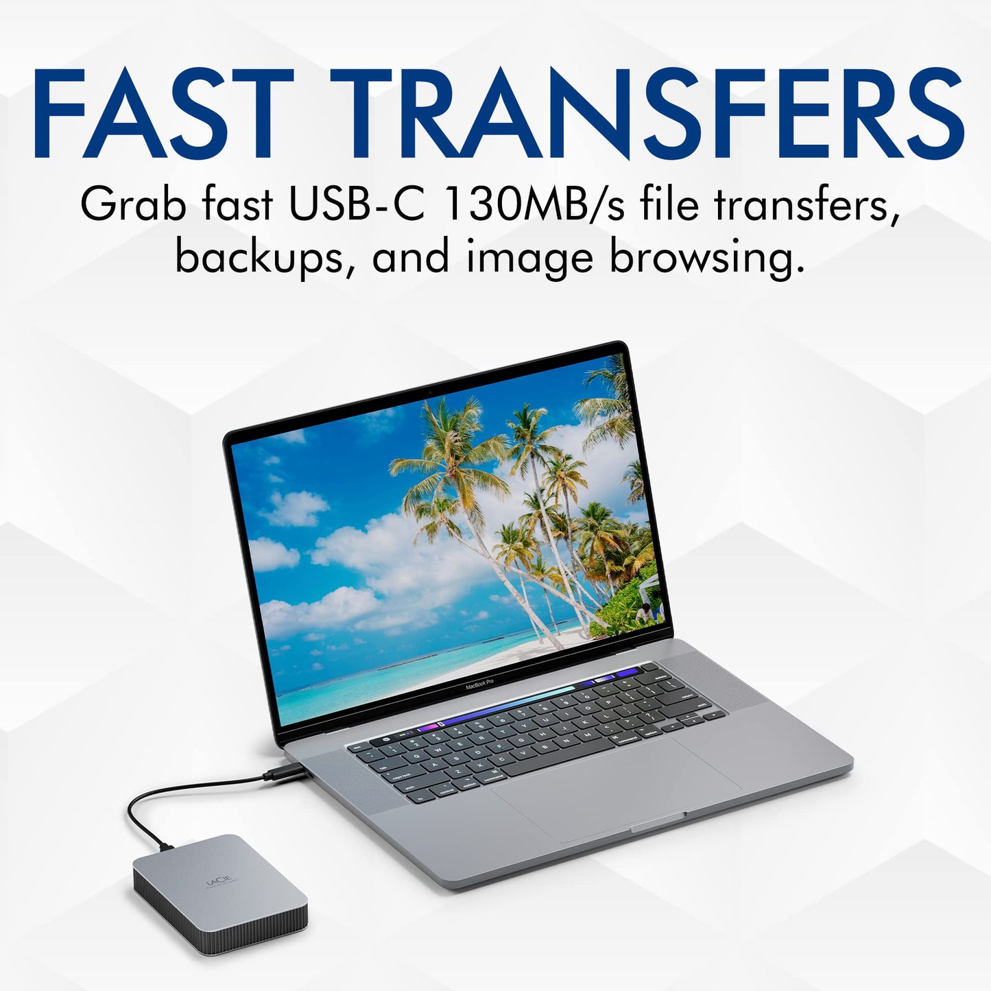LaCie Mobile Drive, 2TB, External Hard Drive Portable - Moon Silver, USB-C 3.2, for PC and Mac, Post-Consumer Recycled, with Adobe All Apps Plan