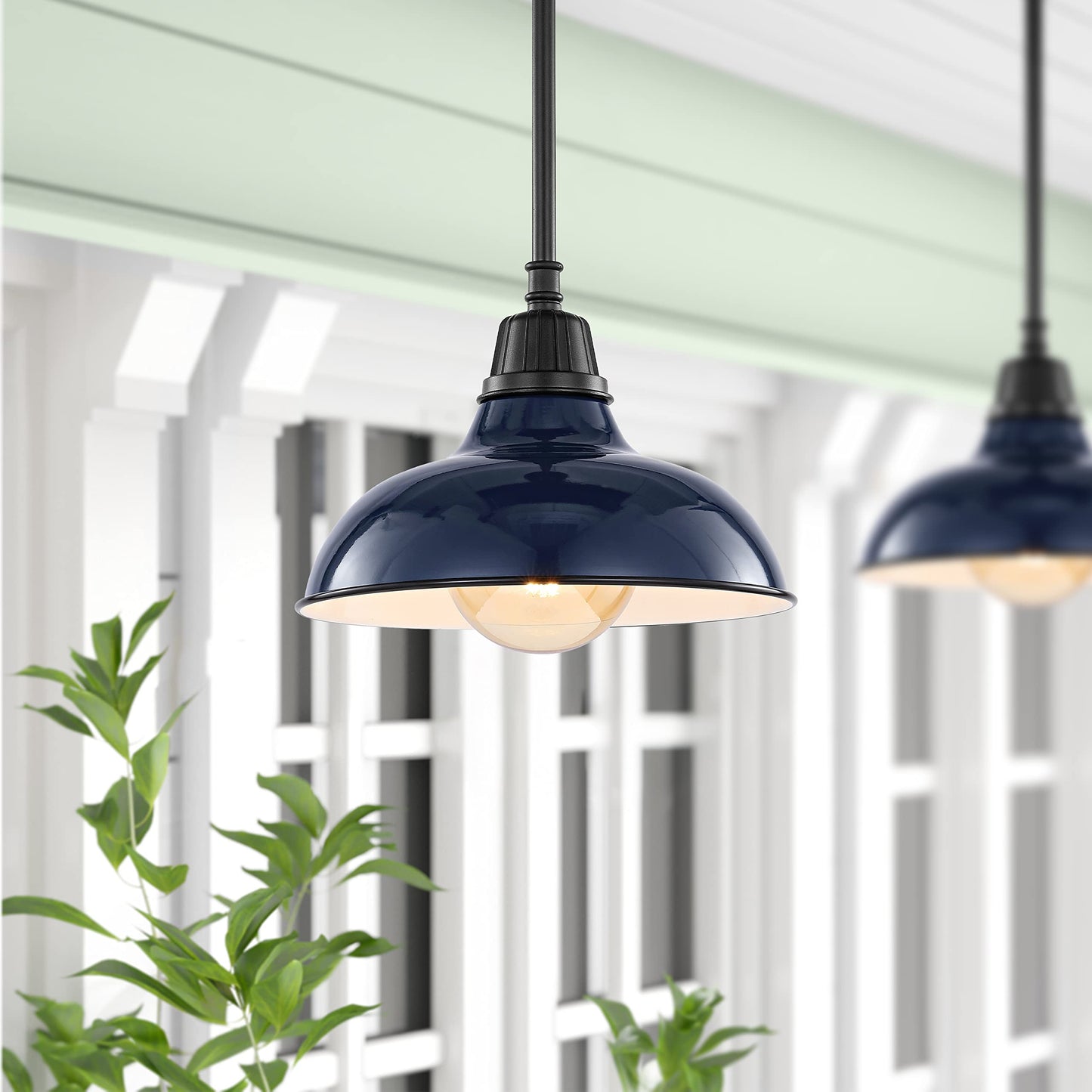JONATHAN Y 12.25" Navy/Black 1-Light Farmhouse Indoor/Outdoor LED Pendant Iron Hanging Light, and Black Metal Shade, Rustic Ceiling Lamp for Kitchen