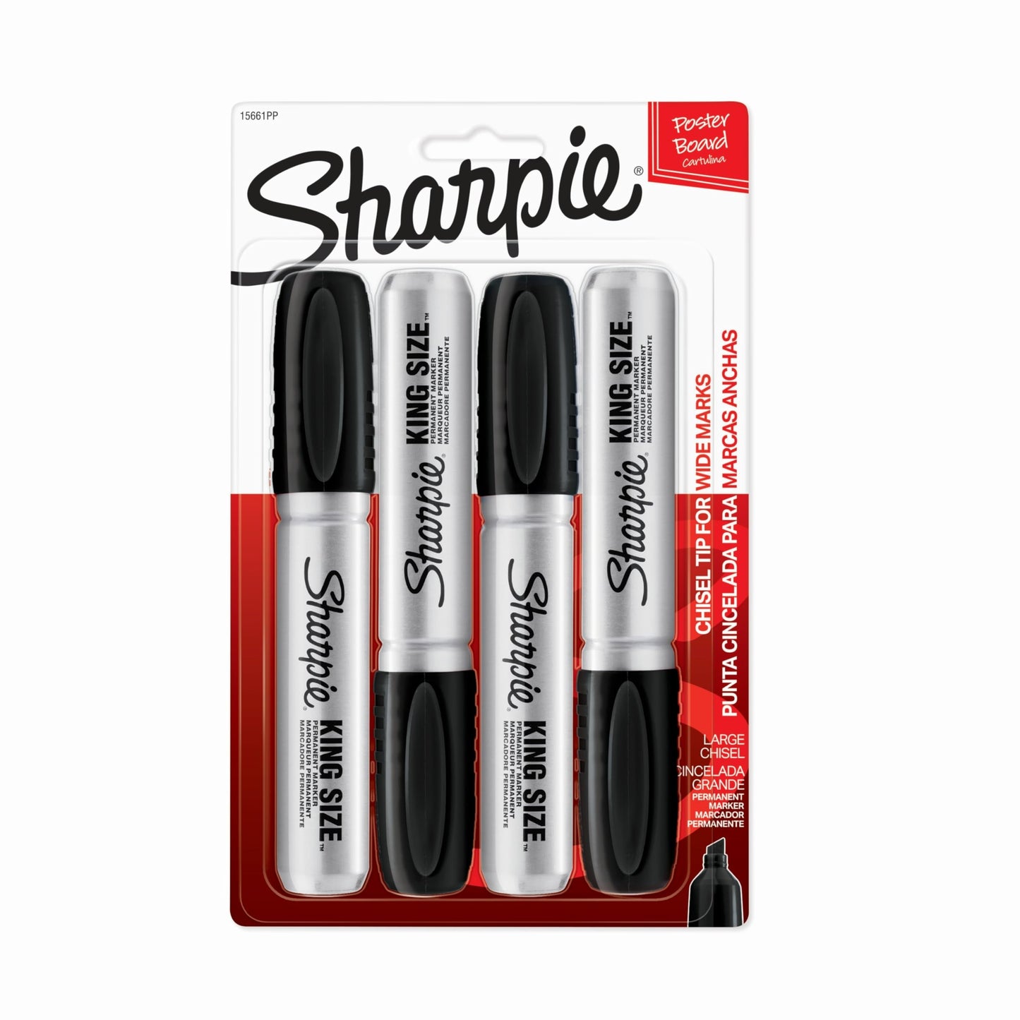 Sharpie King Size Permanent Markers, Large Chisel Tip, Black, 4 Count - Office Supplies, Quick Drying, Great for Poster Boards