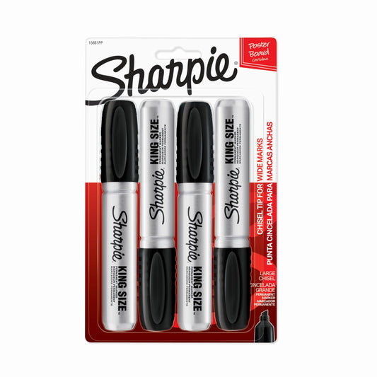 Sharpie King Size Permanent Markers, Large Chisel Tip, Black, 4 Count - Office Supplies, Quick Drying, Great for Poster Boards