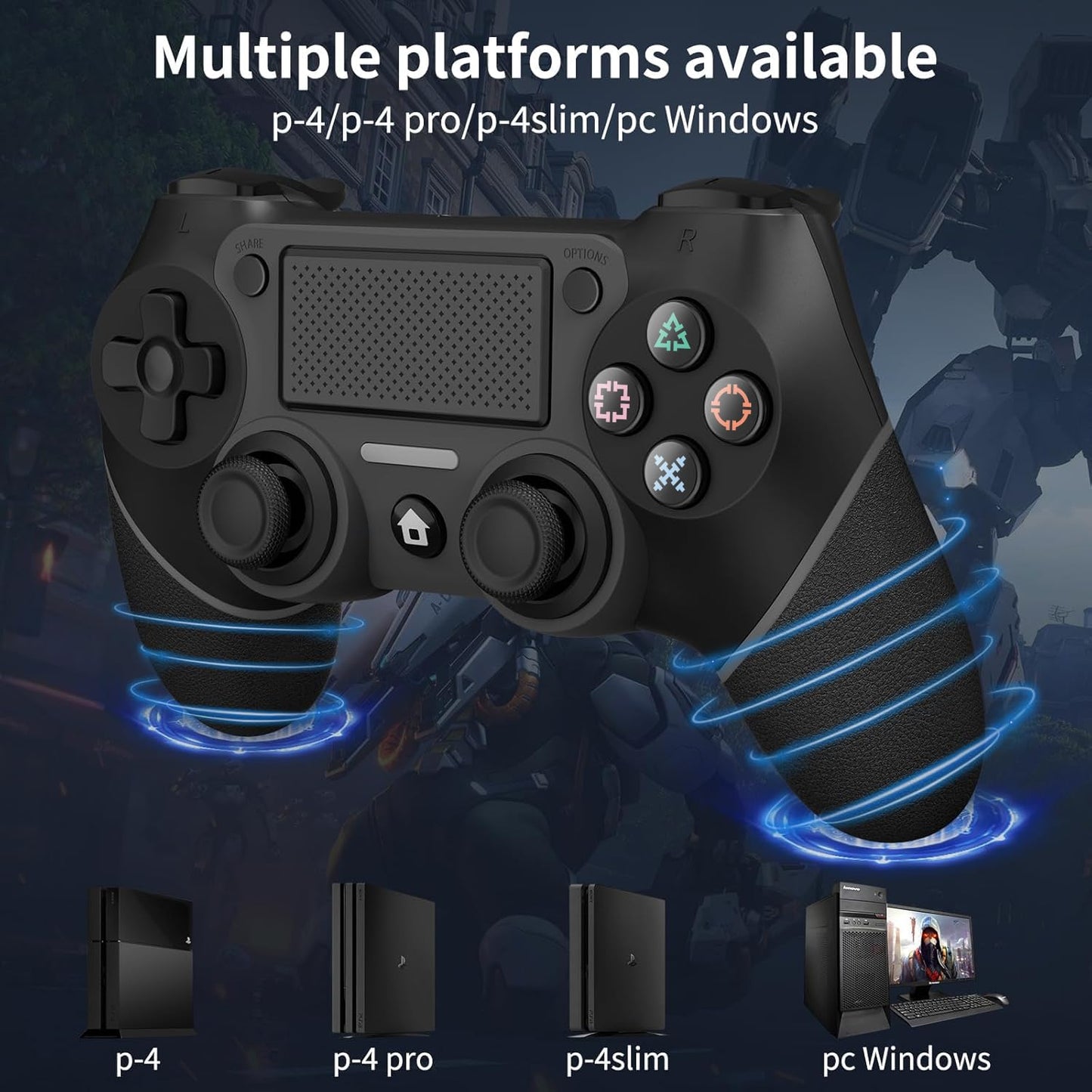 Wireless Controller Compatible with PS4/Pro/Slim, Black ps4 controller with Dual Vibration, 1000mAh Battery, 6-Axis Motion Sensor, Built-in Speaker