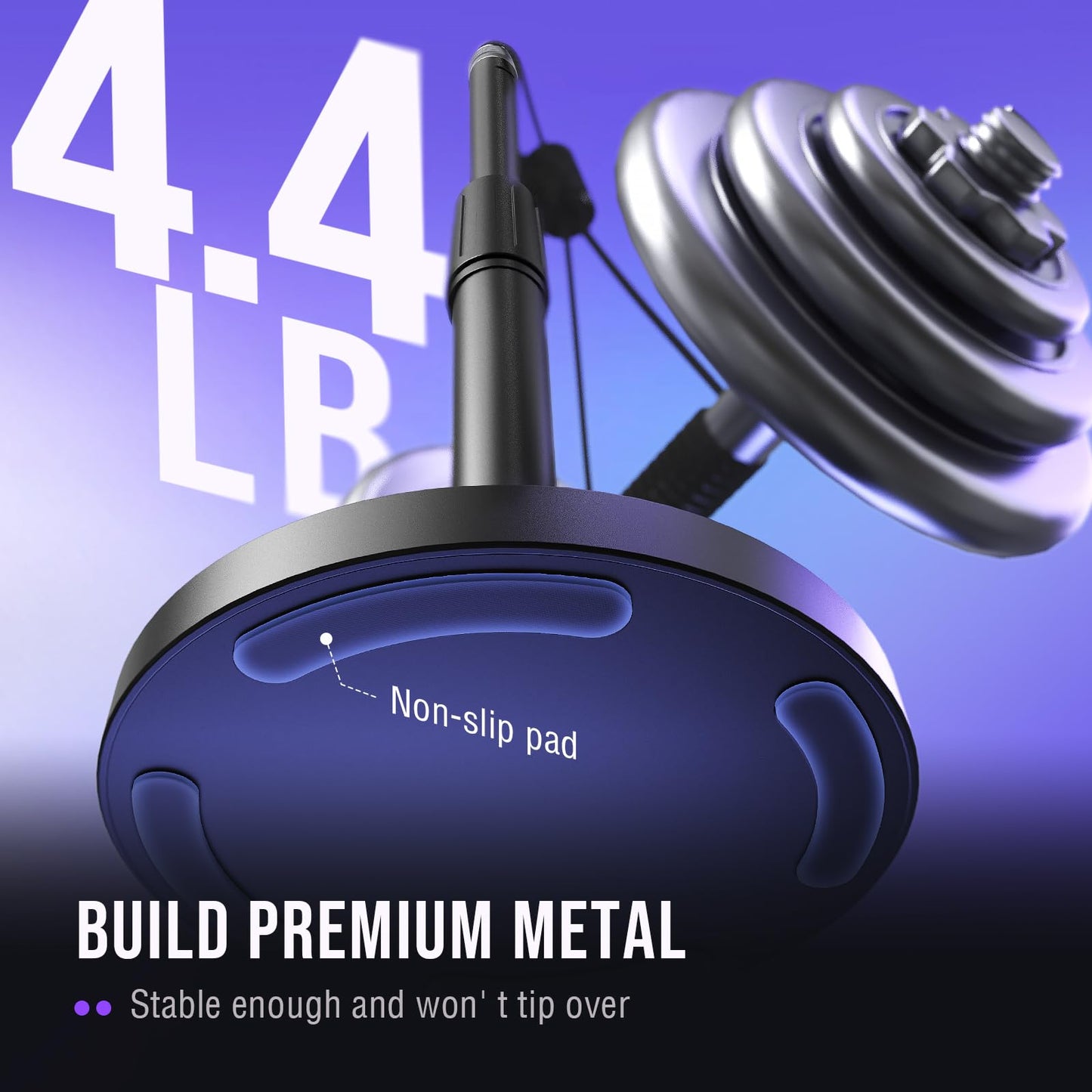 FIFINE Desktop Microphone Stand, Heavy-Duty Metal Adjustable Table Mic Stand with 5/8" Male to 3/8" Female Screw Adapter, 4 Non-Slip Pads Compatible