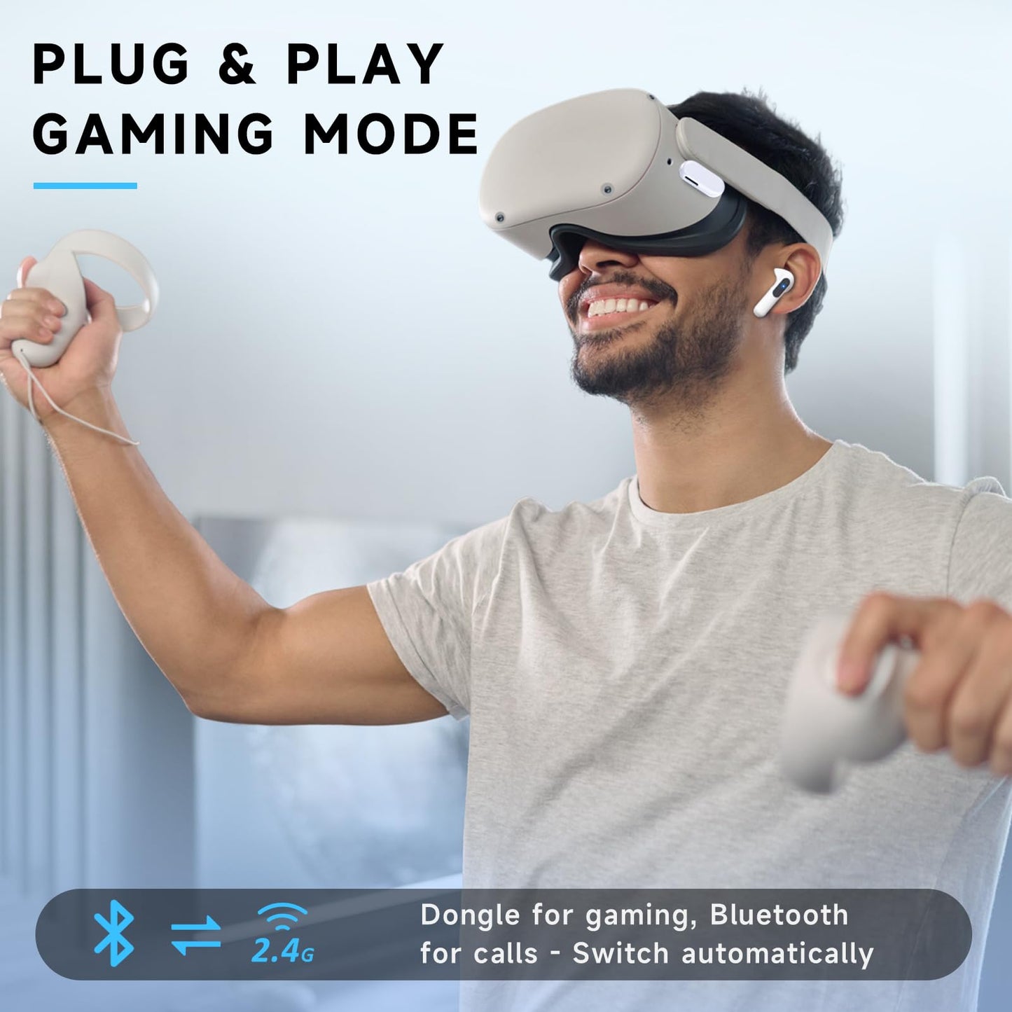 RYR Wireless Gaming Earbuds, 20ms Low Latency, Gaming Earbuds with Noise Cancelling Mic, 2.4Ghz & Bluetooth, LED Display, 36H Playtime for Meta Quest…