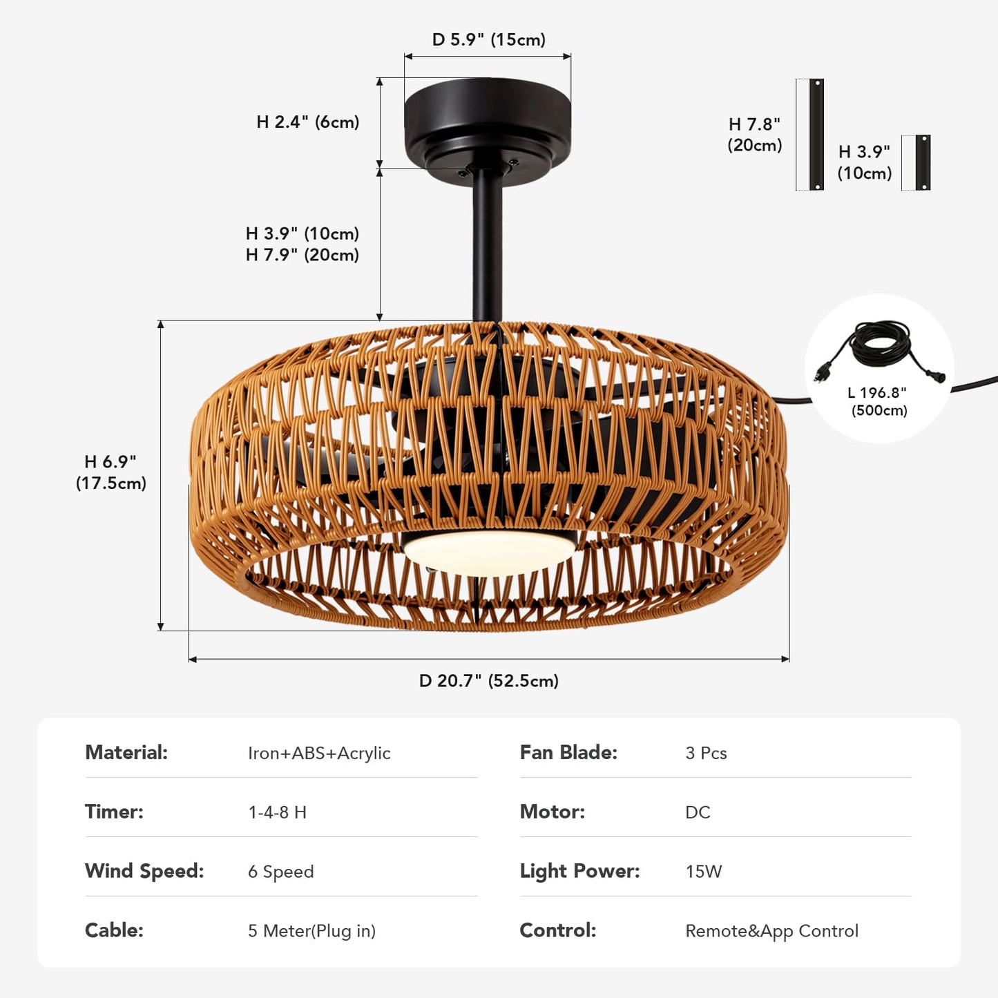 SPACORA 20" Outdoor Ceiling Fans with Lights for Patios, Waterproof Plug in Ceiling Fan with Remote, 3CCT Dimmable, Reversible, Gazebo Fan