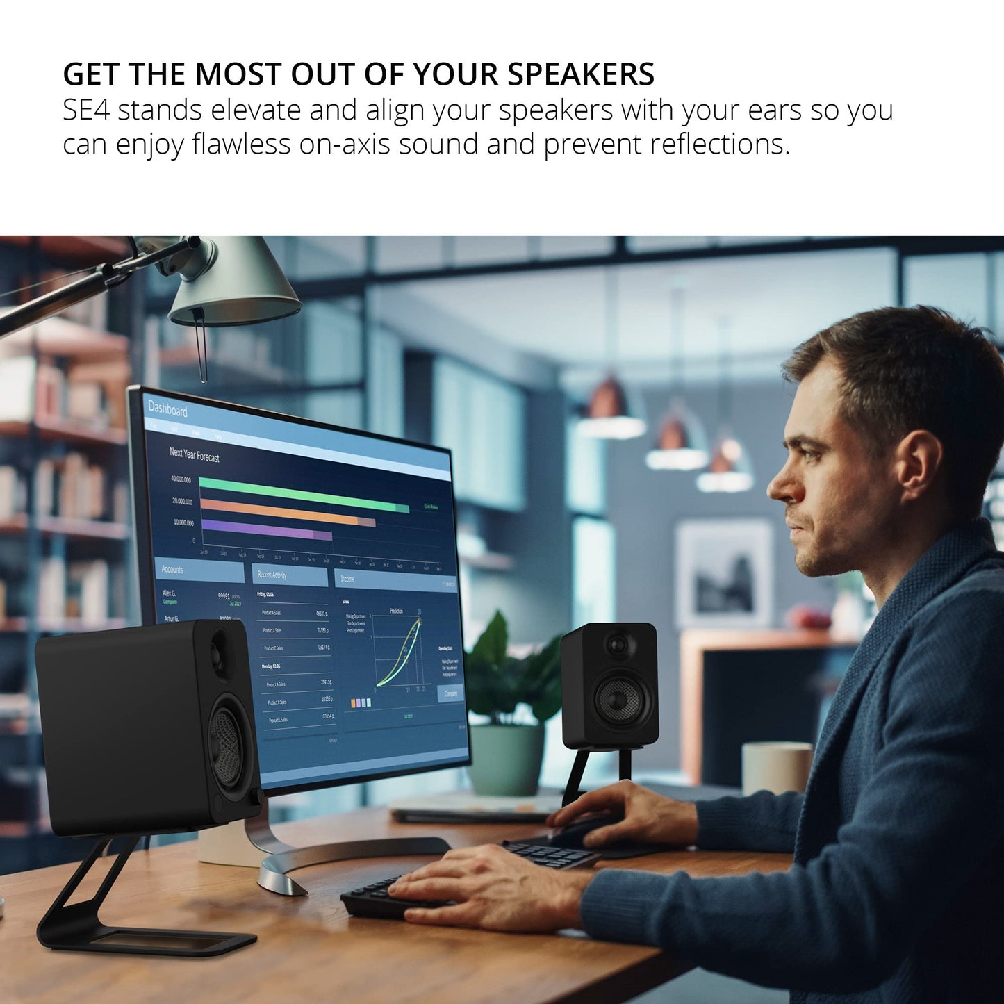Kanto SE4 Elevated Desktop Speaker Stands for Medium Bookshelf Speakers & Mid-Size 3”-4” Studio Monitors | 5.6” Tall | Supports 9 lbs | Damping 2.0 mm