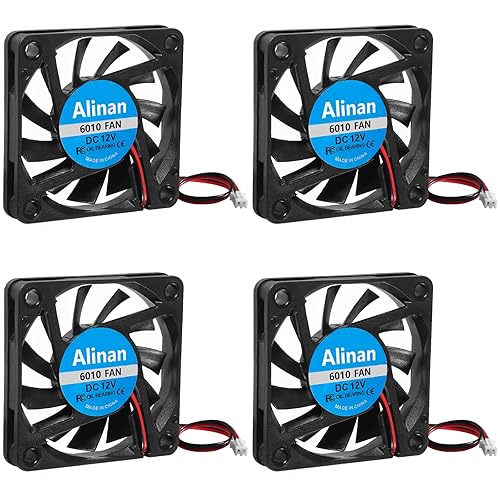Alinan 4pcs 6010 12V Fan 60x60x10mm 2-pin Sleeve Bearing Brushless DC Cooling Fan for 3D Printer, Computer