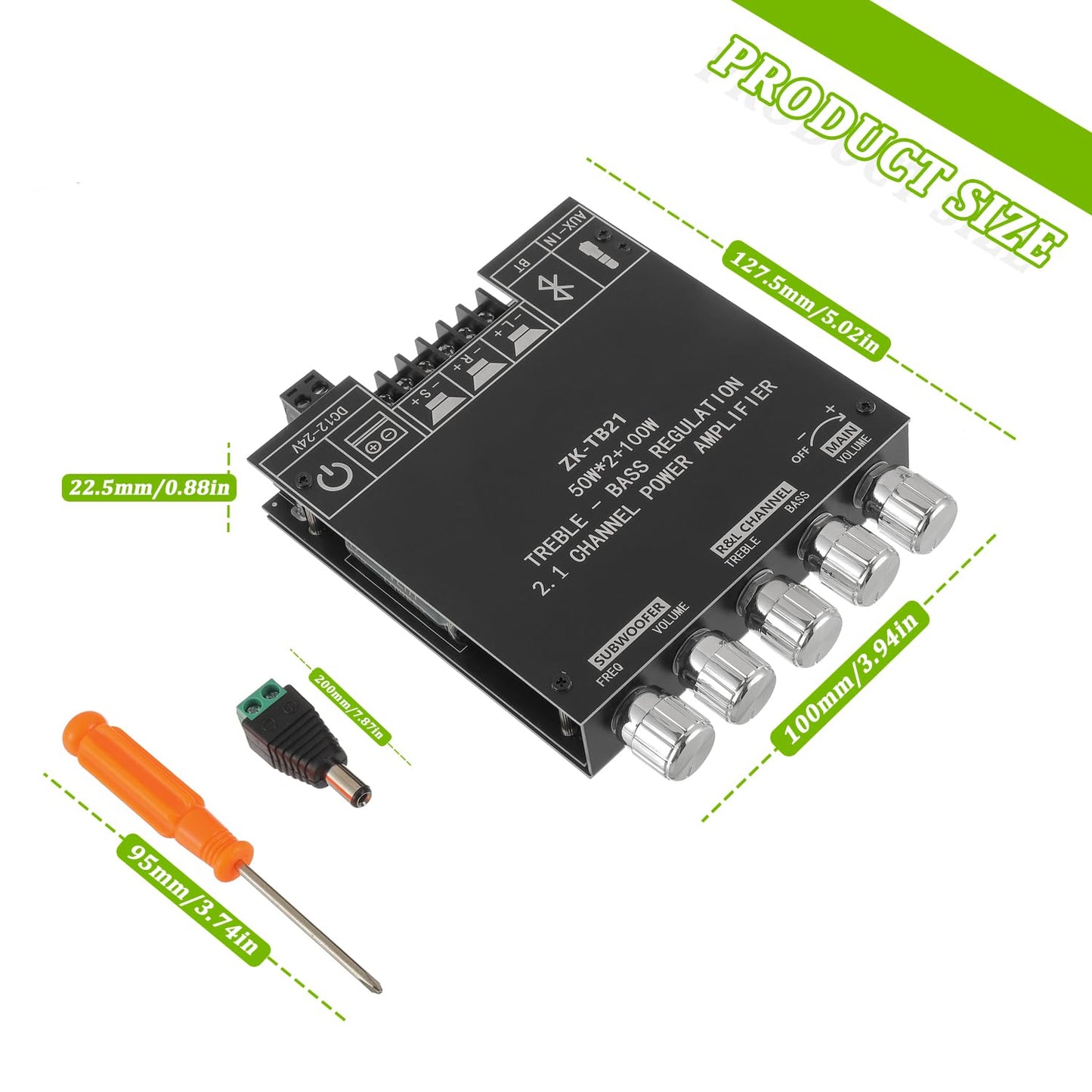 EPLZON 50W*2+100W Bluetooth Amplifier Board with Treble and Bass Control TPA3116D2 Chips DC 12-24V BT and AUX Inputs 2.1 Channel Stereo AMP Board