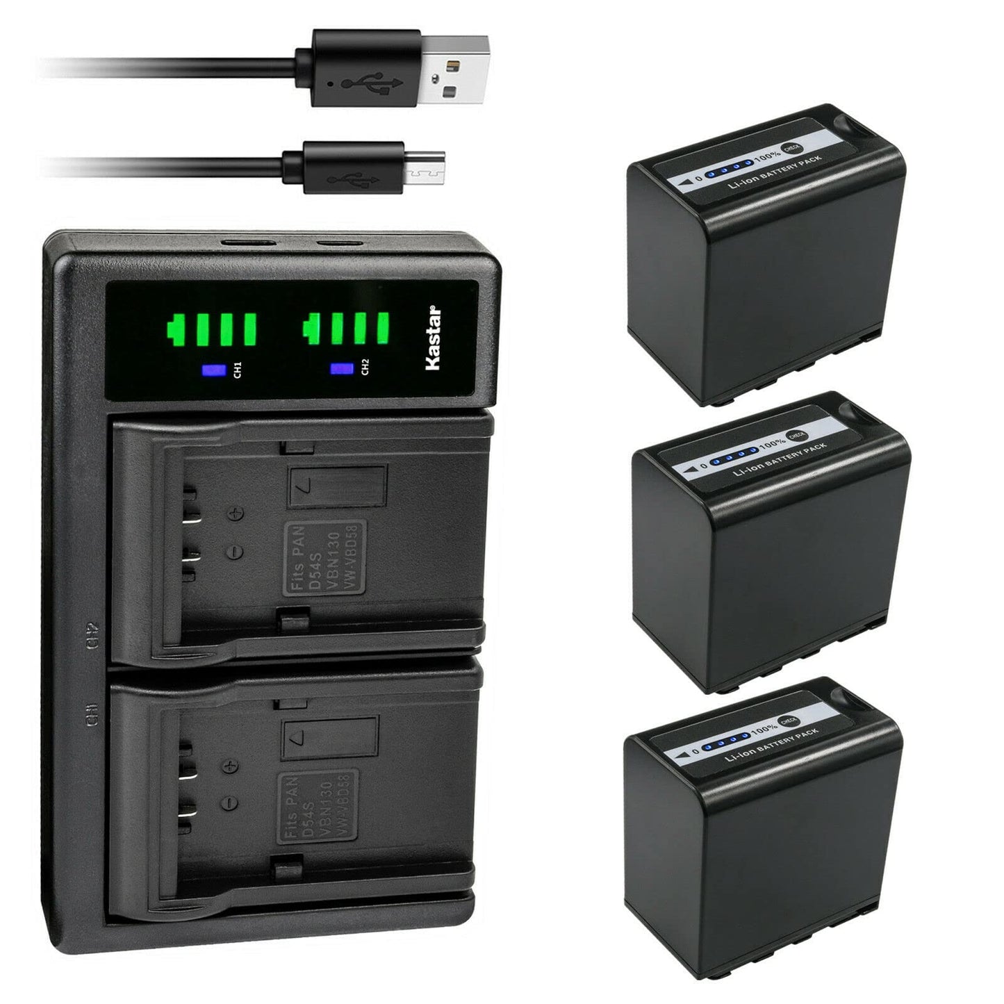 Kastar 3-Pack AG-VBR89G Battery and LTD2 USB Charger Compatible with Panasonic HC-X2 4K Camcorder, Panasonic HC-X20 4K Mobile Camcorder