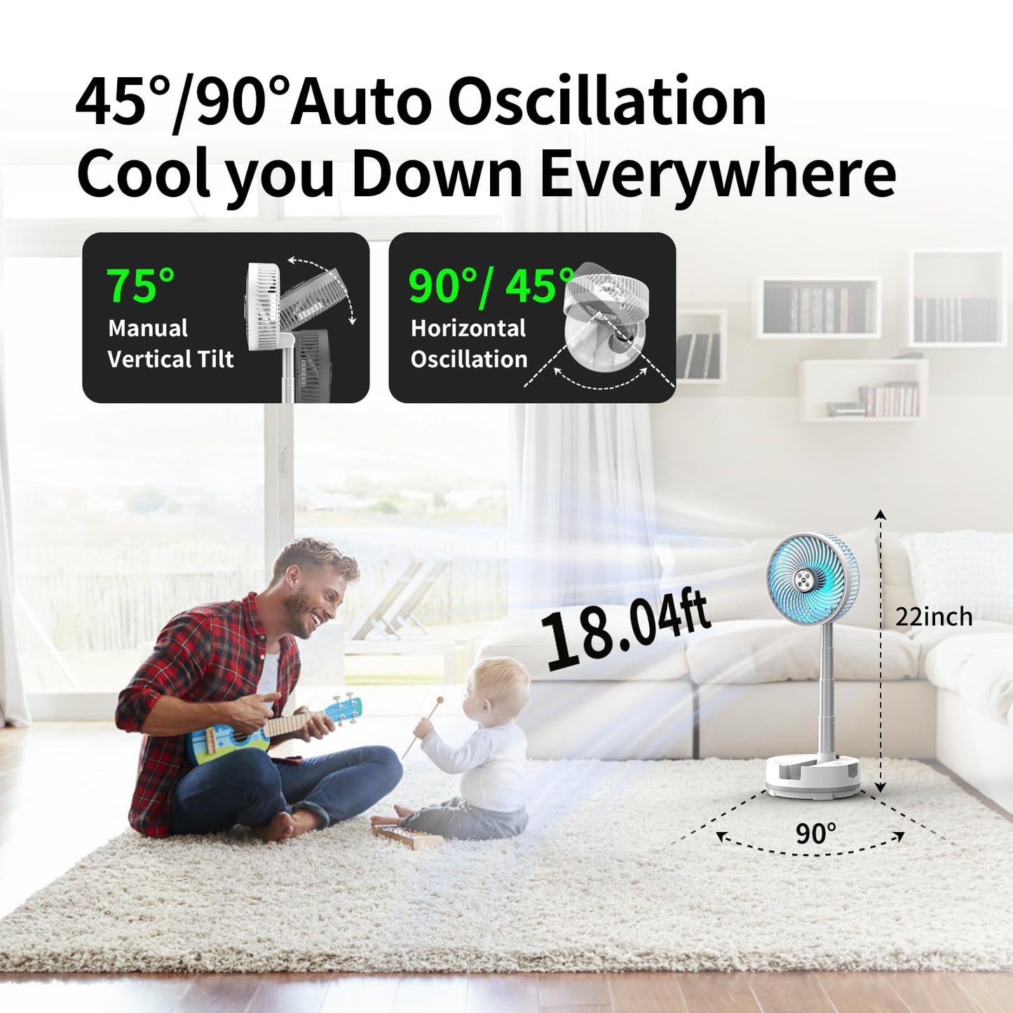 Socool 20000mAh Portable Fan Foldable Wireless Battery Rechargeable with 8-Speed & 112H, 90° Osciliating Floor Standing Fan Remote, Desk Fan with 8H
