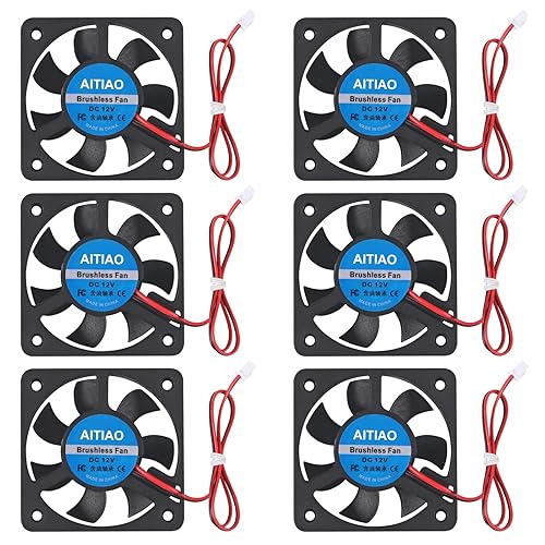 AITIAO 6Pcs 5010 Cooling Fan DC 12V 50mmx50mmx10mm Quiet Brushless Cooling Fan for 3D Printer Computer Case Fan DIY Cooling Ventilation Exhaust 2Pin