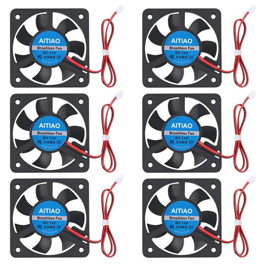 AITIAO 6Pcs 5010 Cooling Fan DC 12V 50mmx50mmx10mm Quiet Brushless Cooling Fan for 3D Printer Computer Case Fan DIY Cooling Ventilation Exhaust 2Pin