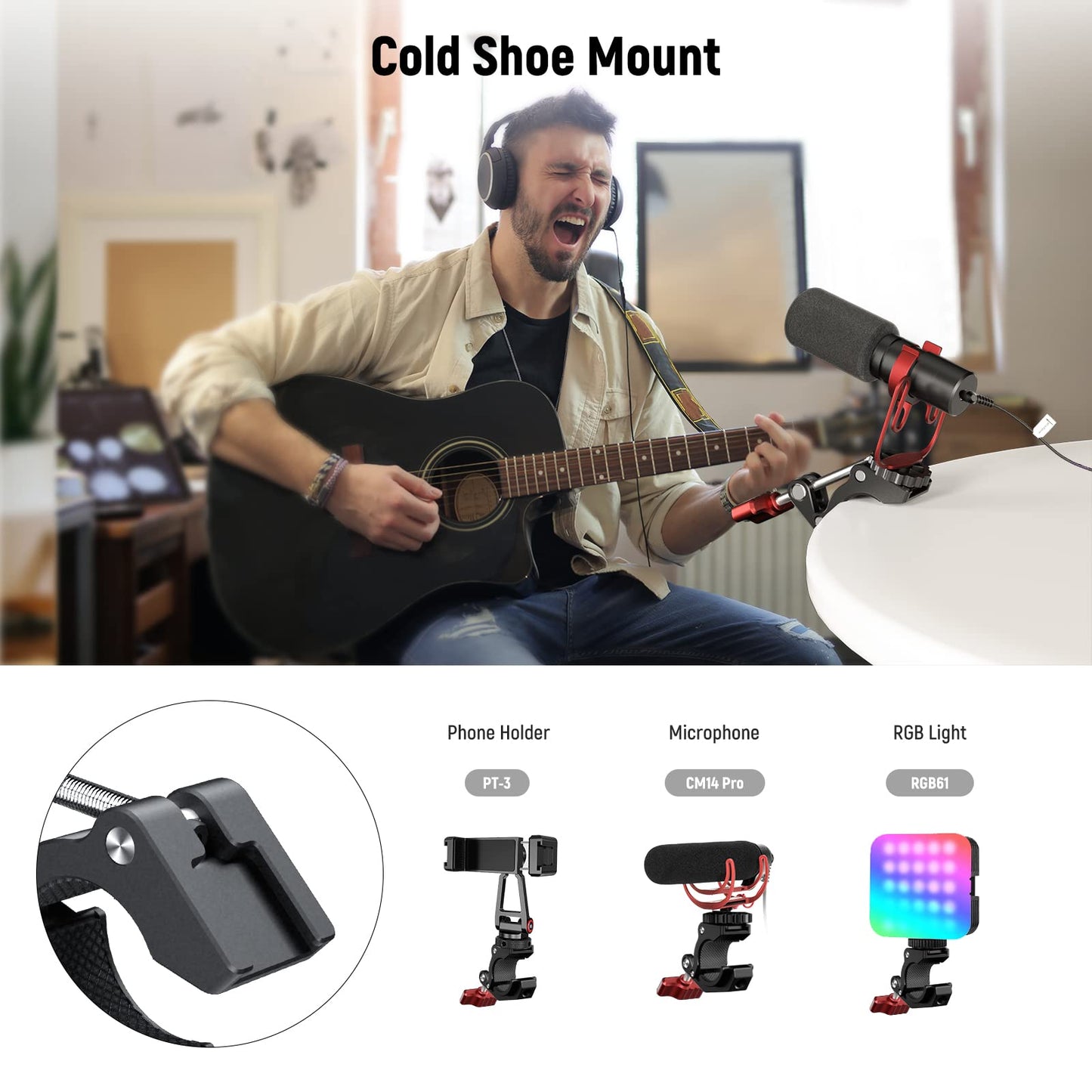 NEEWER Super Clamp with Cold Shoe & 1/4 Inch 3/8 Inch Thread Holes, Max. Load 4 kg, Crab Shaped Camera Tripod Holder for Most Photo Accessories