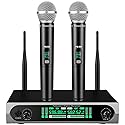 GDPONRM Wireless UHF Microphone System,W/2 Handhelds,Auto Scan,2x50 UHF Frequencies,200ft Range,Dynamic Microphone for Singing,Karaoke,Church