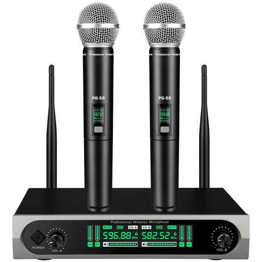 GDPONRM Wireless UHF Microphone System,W/2 Handhelds,Auto Scan,2x50 UHF Frequencies,200ft Range,Dynamic Microphone for Singing,Karaoke,Church