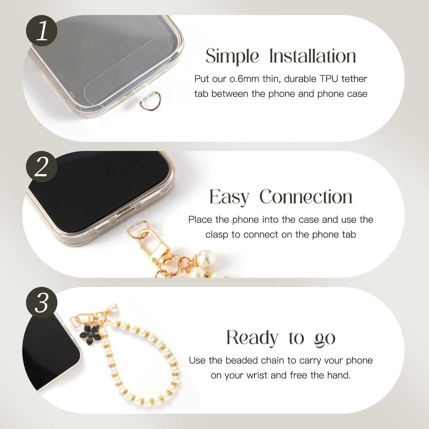 Fancy Beaded Cell Phone Wrist Strap, Hands-Free Cute Wristlet Chain Bracelet, Detachable Lanyard for iPhone, Samsung and Most Smartphones - Anti-Lost