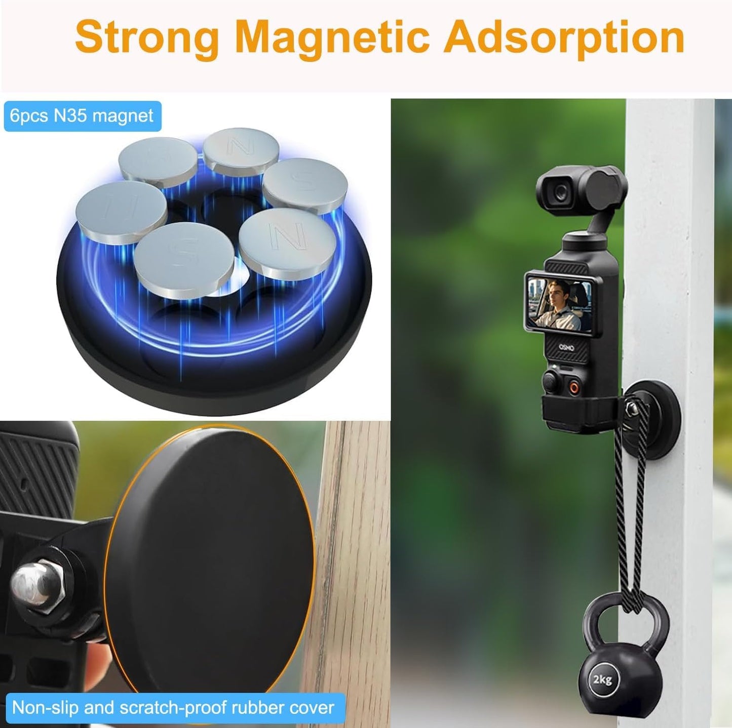 Osmo Pocket 3 Car Mount, Strong Magnetic Mount [Adhesive Metal Disk Included] Magnet Camera Mounts Used on Car, Railings, Refrigerators for DJI Osmo