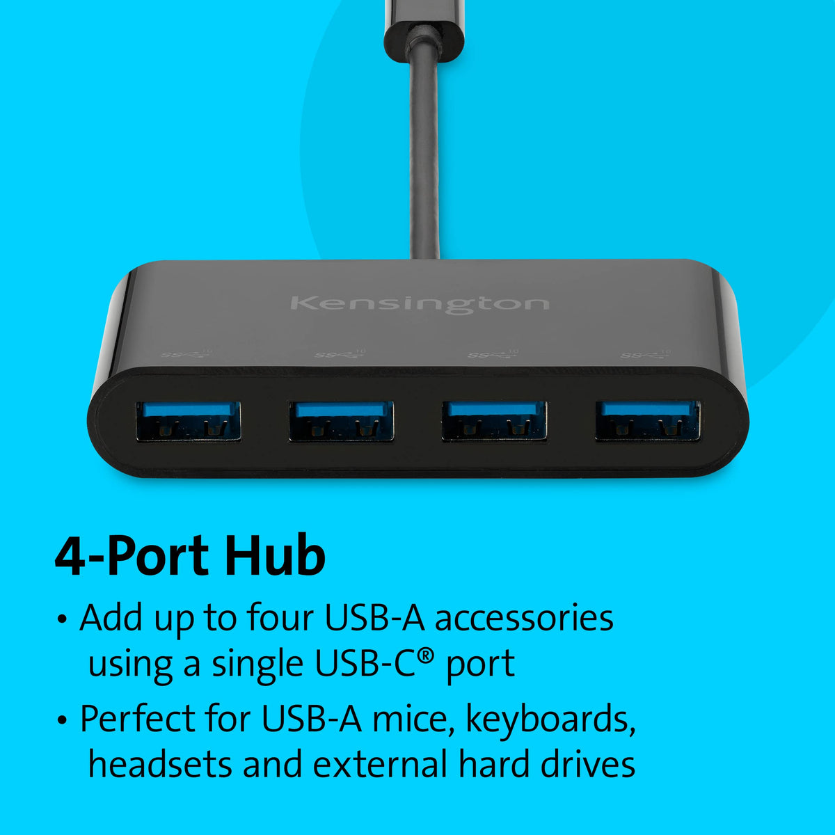 Kensington CH1200 USB-C 10Gbps 4-Port Hub, USB Type C to USB Adapter with 4 USB 3.0, Compatible with Thunderbolt 4, Thunderbolt 3, USB4 and USB-C