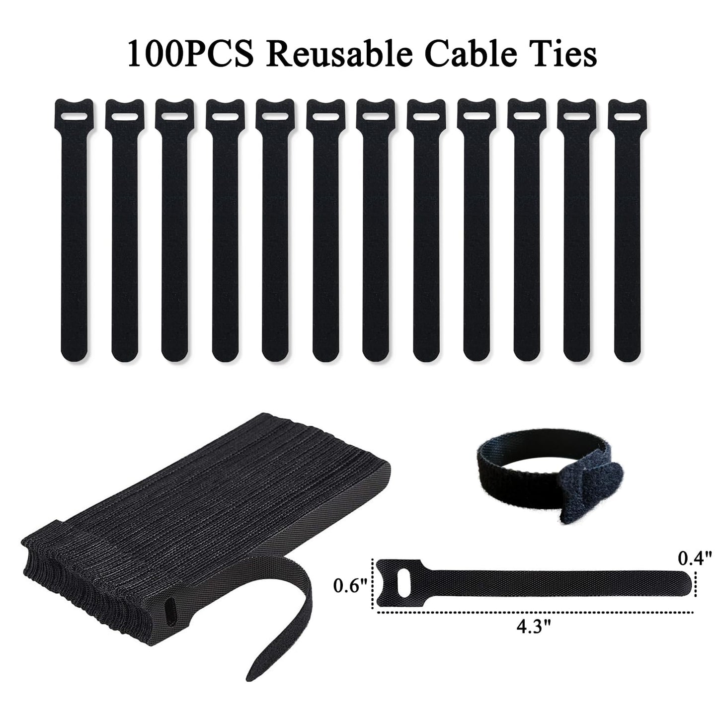 100PCS Reusable Cable Ties, Multi-Purpose Cables Management for Electrical Charging Cords, Wire Ties, Cord Ties, Cable Straps, Adjustable, Heavy Duty