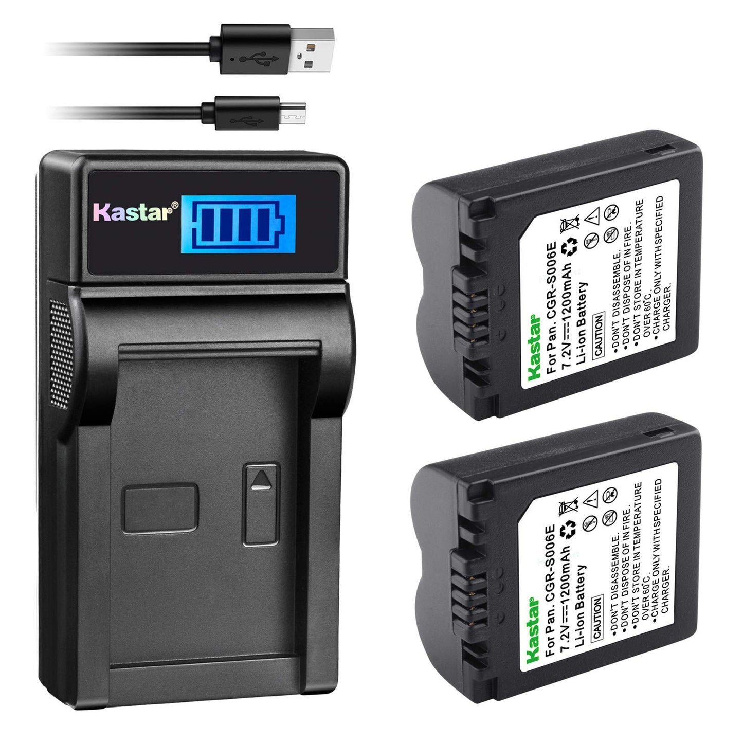 Kastar Battery (X2) & LCD Slim USB Charger for Panasonic CGA-S006, CGR-S006 and Panasonic Lumix DMC-FZ7, DMC-FZ8, DMC-FZ18, DMC-FZ28, DMC-FZ30