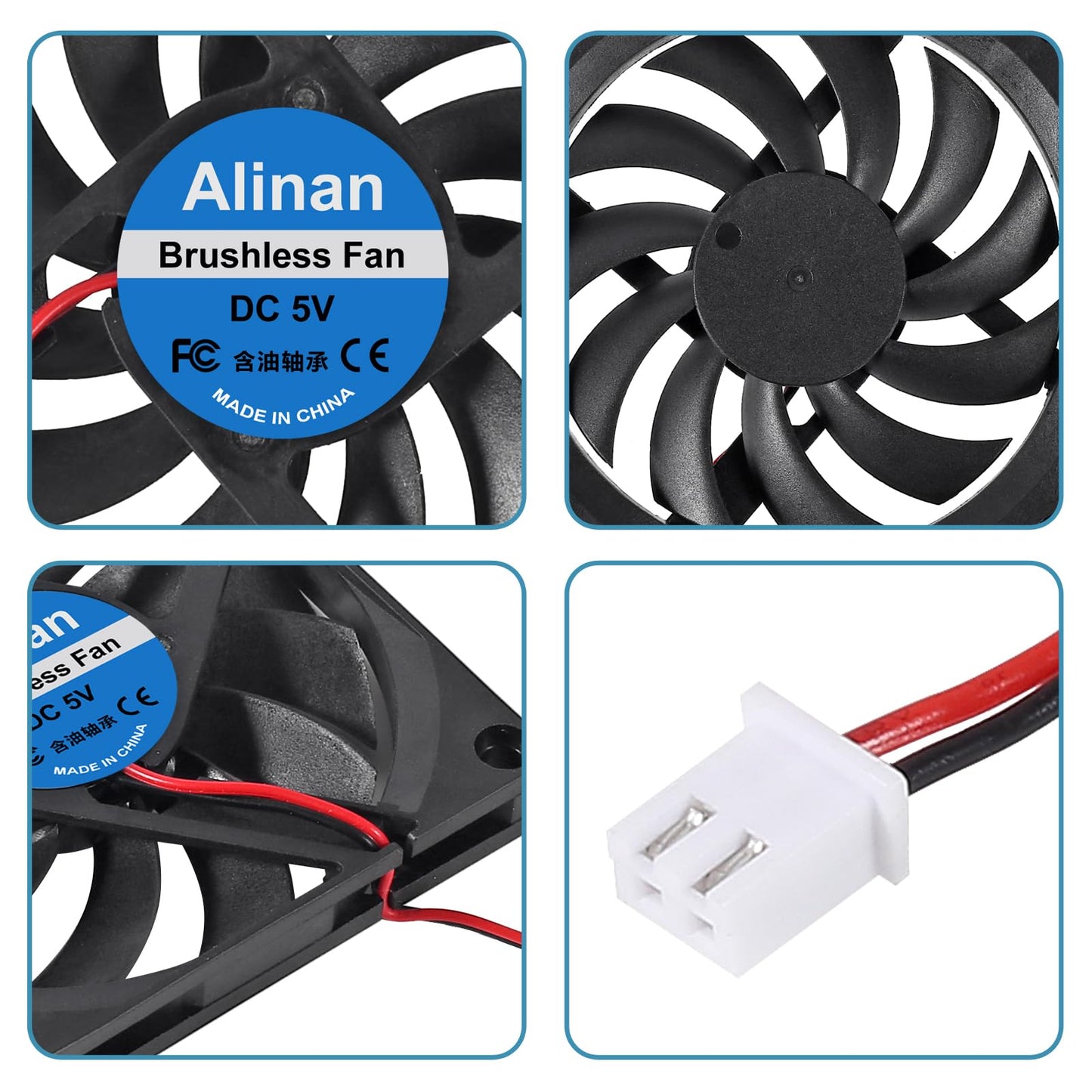 Alinan 4pcs 8010 5V Fan 80x80x10mm 2-pin Sleeve Bearing Brushless DC Cooling 3D Printer Cooling Computer Fan
