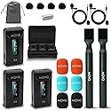 Movo WMX-2-DUO Dual Microphone Compact Wireless System with Handheld Extension Mounts - Mini Wireless Lavalier Microphones for Cameras with Mic