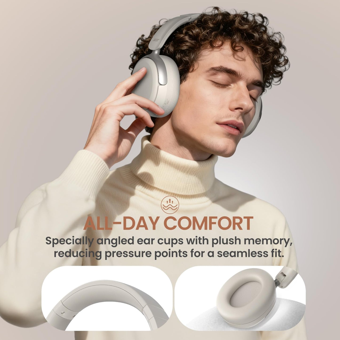 acer OHR516 Wireless Over Ear Headphones with Active Noise Cancellation, 60H Playtime Bluetooth 5.4, 40mm Drivers, Dual Device Pairing, Comfortable…