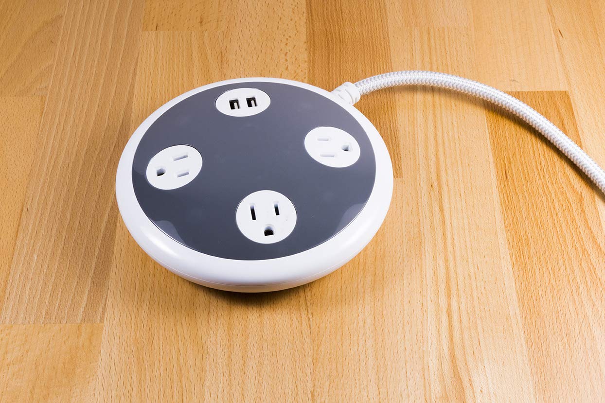 Jasco Surge Protector Power Strip with USB Charger, 3 Outlets, 2 USB Ports, 2.4A Fast Charging, 8 ft Braided Extension Cord, Flat Plug, 450 Joules