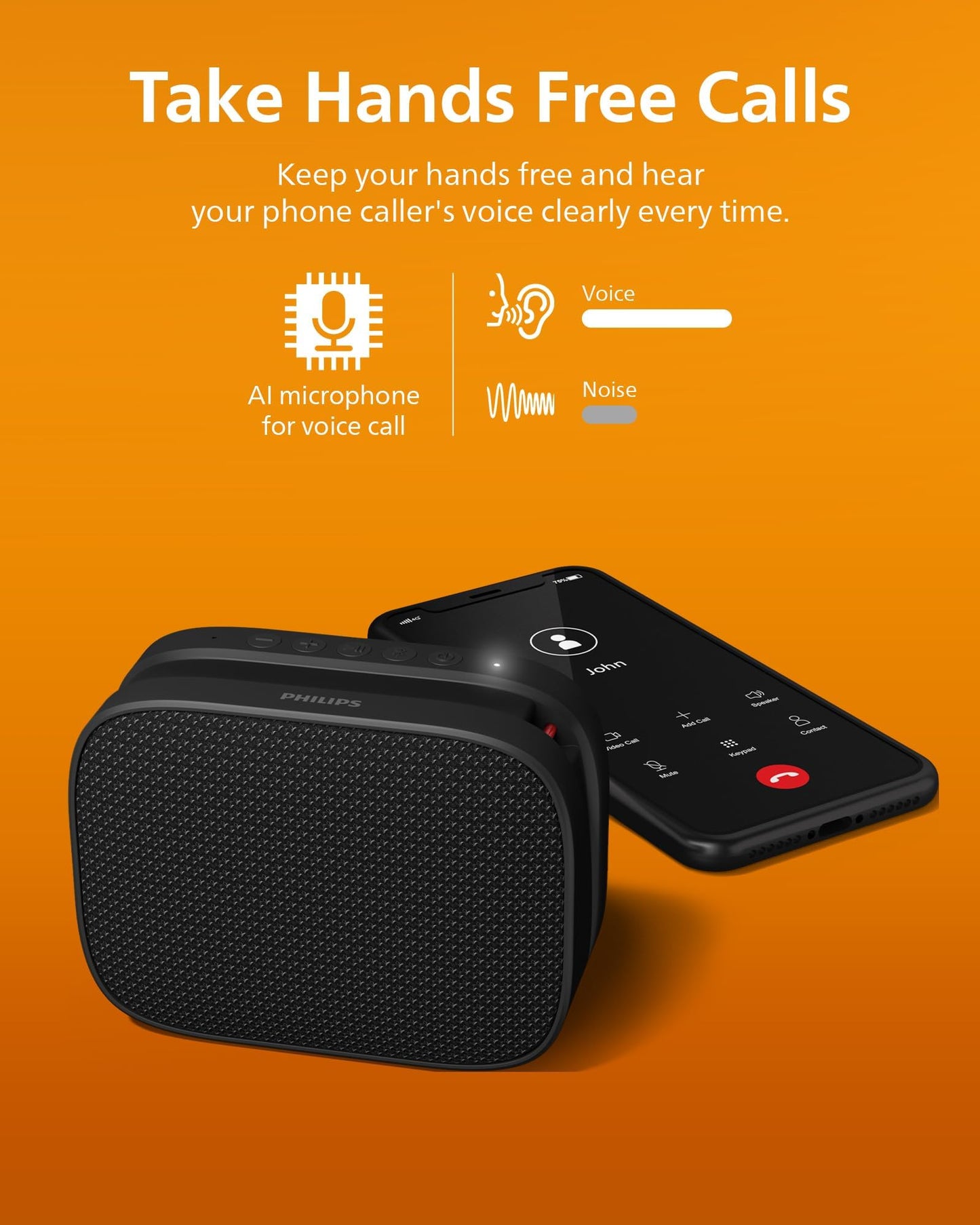 Philips S1509 Portable Bluetooth Speaker,Wireless Speakers with Extra Bass,Quality Sound,12 H Battery,TWS Pairing,Support Stereo Sound,Bluetooth