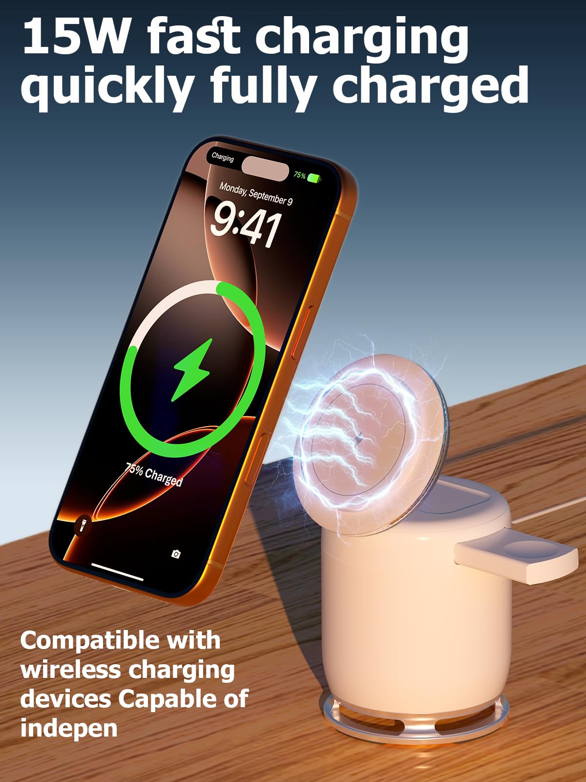 5-in-1 Wireless Charging Station with Speaker & Magnetic Charger for iPhone 16/15/14/13/12 Pro Max, Apple Watch, & AirPods - 30W Adapter, 360° Sound