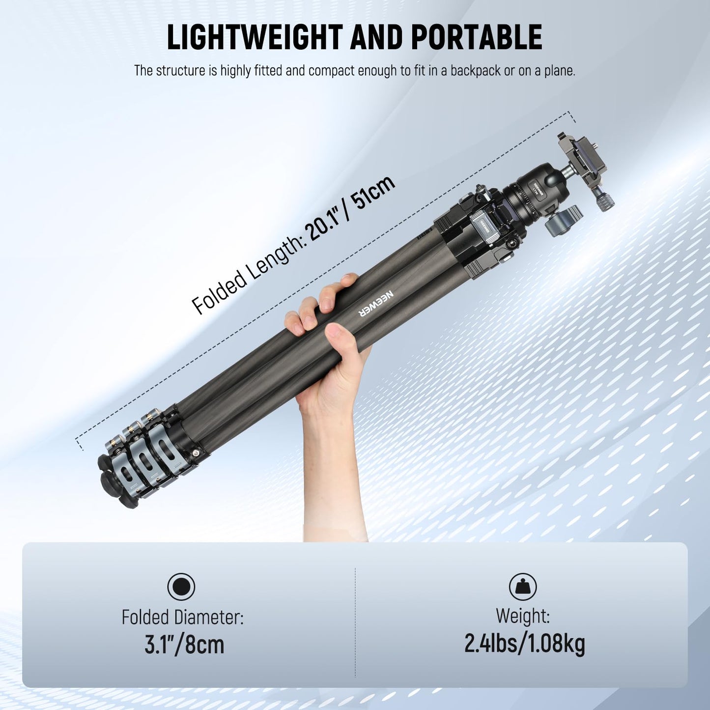 NEEWER 60.4" Travel Tripod Carbon Fiber with Detachable 360° Ball Head, Lightweight Video Camera Stand with Metal Quick Flip Buckle, Arca Type QR
