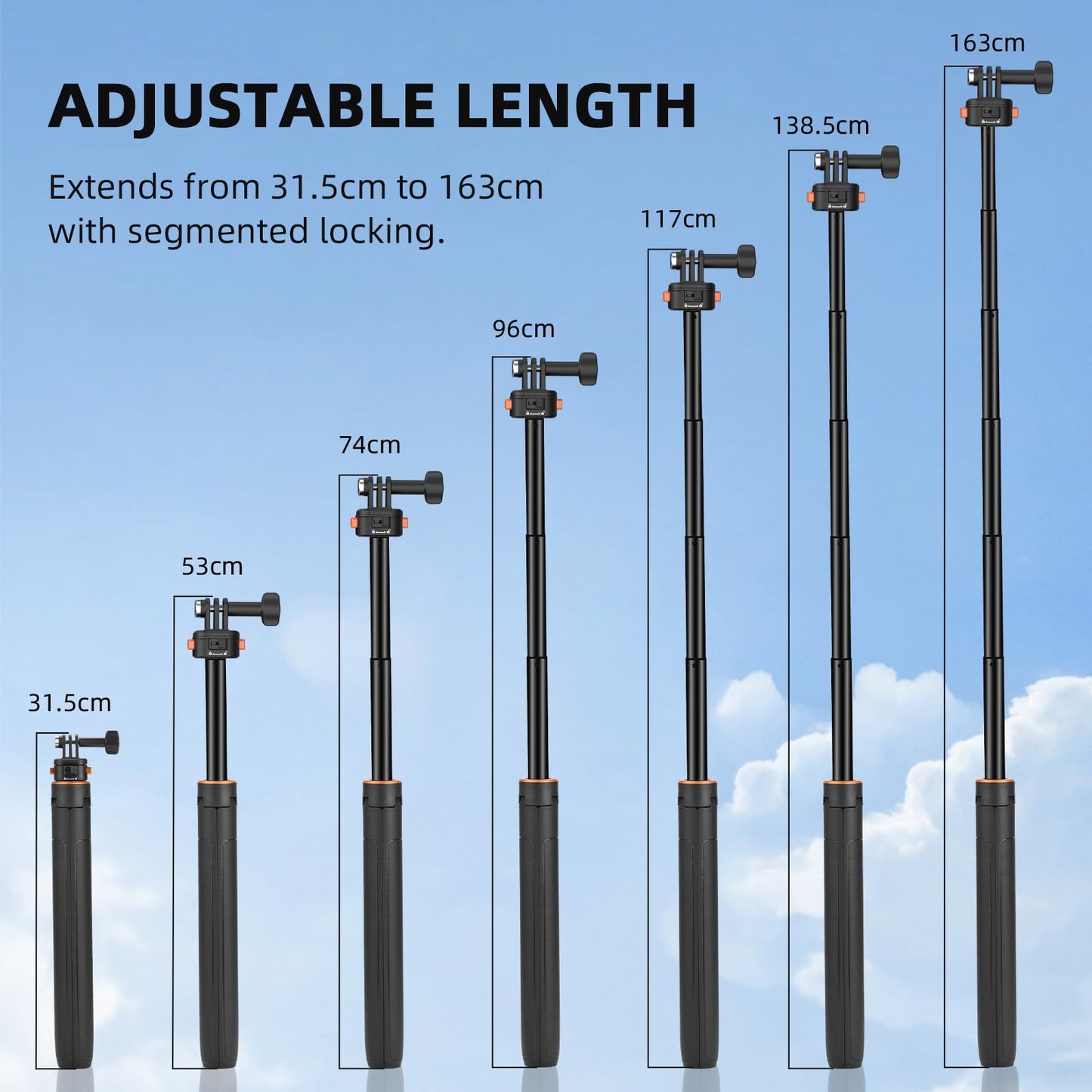 64in Pocket 3 Selfie Stick Tripod for GoPro Camera, Xtra Muse Extendable Stand Quick Release 1/4'' Screw Vlog for DJI Osmo Pocket 3 Action 6 5 Pro 4