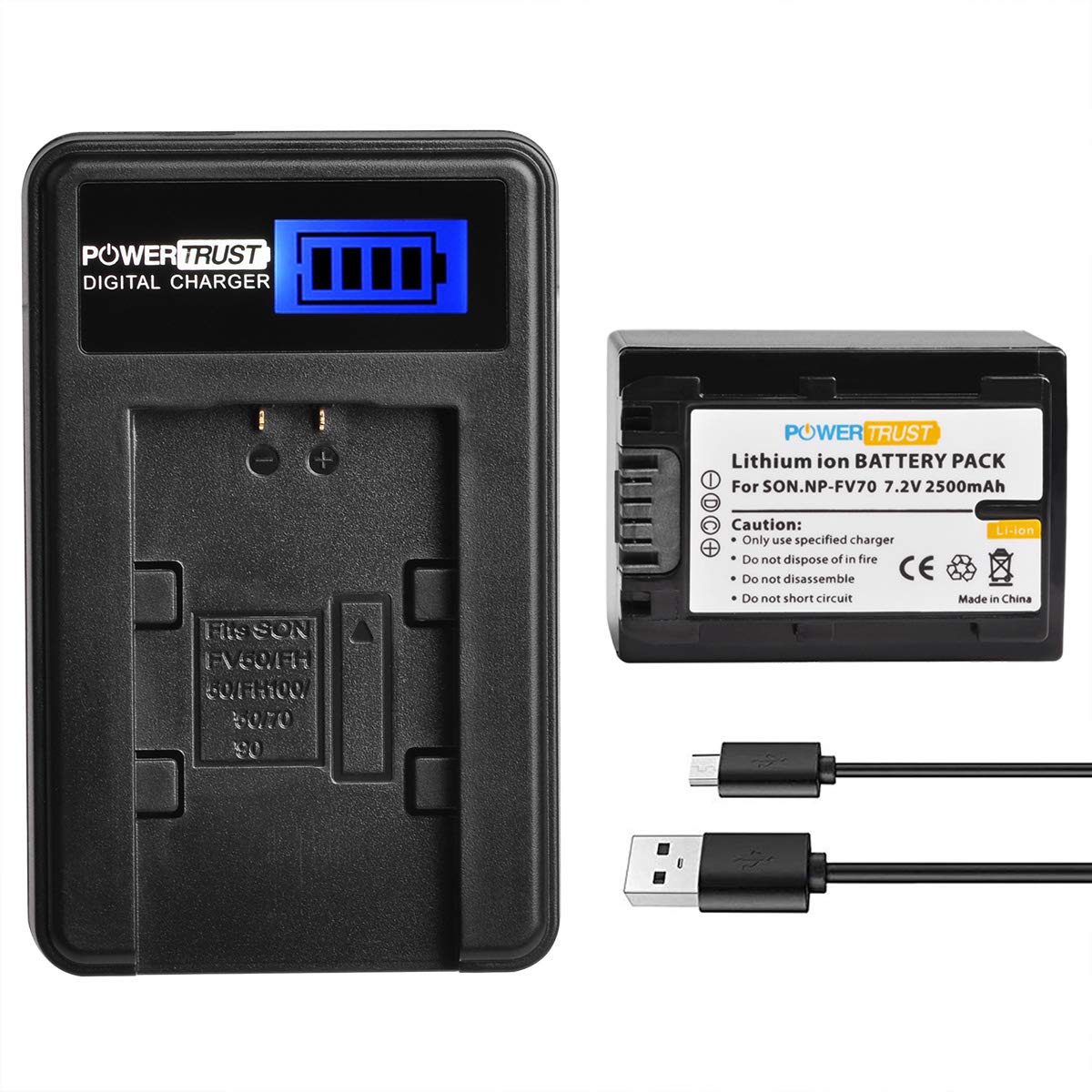 PowerTrust NP-FV70 Battery and LCD USB Charger for Sony HDR-CX190 HDR-CX200 HDR-CX210 HDR-CX220 HDR-CX230 HDR-CX260V HDR-CX290 HDR-CX380 HDR-CX430V