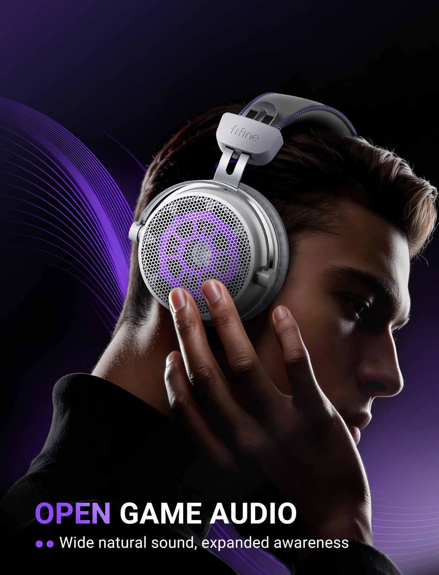 FIFINE Open Back Gaming Headset with 7.1 Surround Sound - Dual Wired USB/3.5mm Connection - USB Control Box - Detachable Mic, Over Ear Headphone