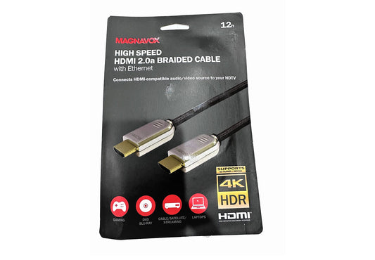 Magnavox HDMI 2.0a Braided Cable Long 12 ft