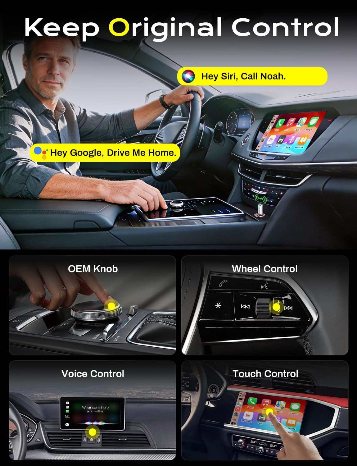 2-in-1 Wireless CarPlay Adapter 2026 Support Apple CarPlay & Android Auto, Fast Auto-Connect, No Latency, Mini Bluetooth Dongle Convert Wired