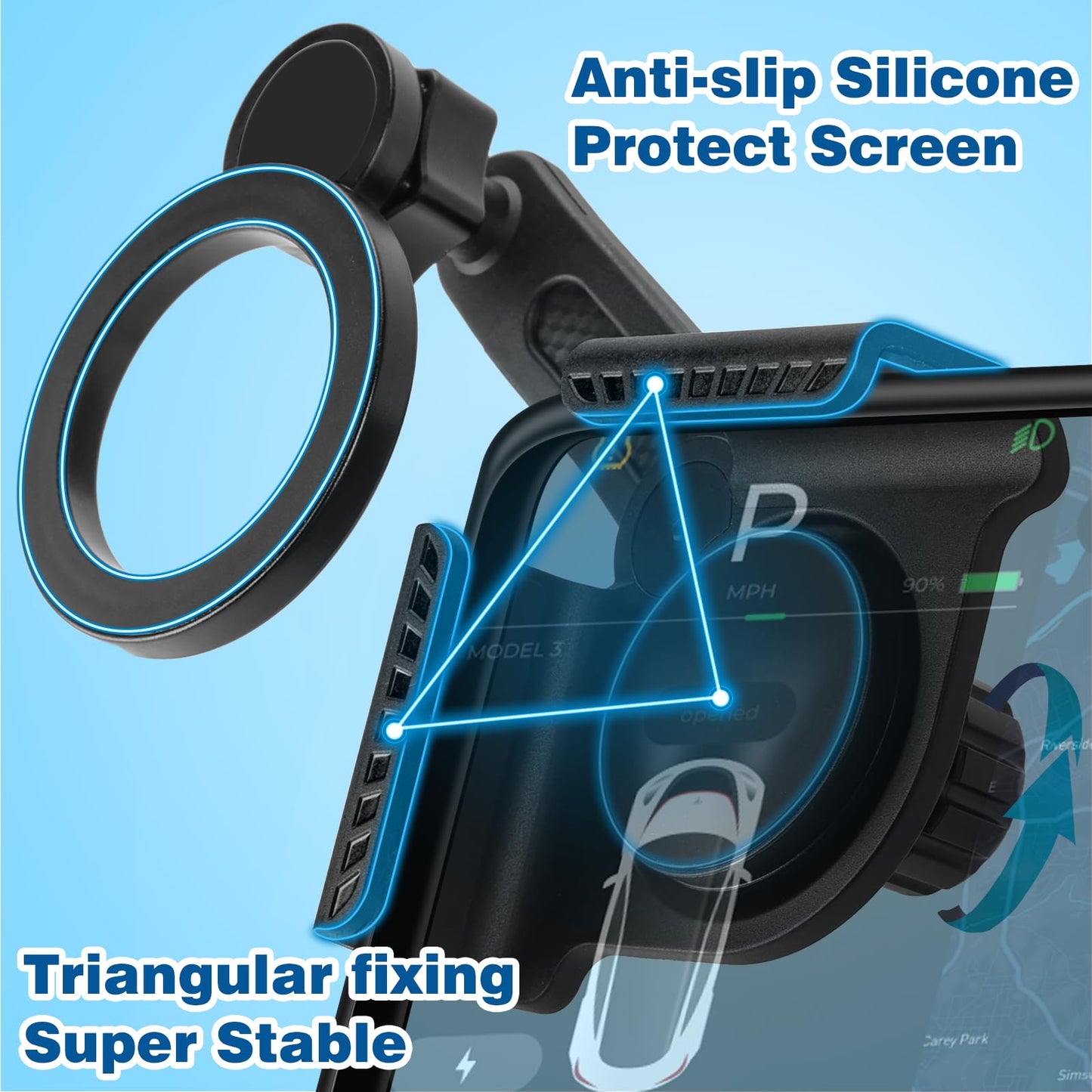 for Tesla Phone Mount, Magsafe Strongest Magnetic Tesla Phone Holder for Tesla Model 3/Model Y/Cybertruck Accessories 2024, No Glue for Car Phone
