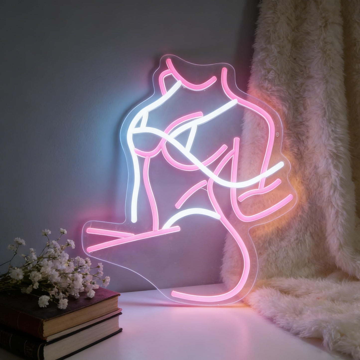 Neonawall Lady Pose Pink Neon Sign - Dimmable LED Wall Art 17.3x14.2 Inches - Party Bar Decoration, Home Backdrop Decoration