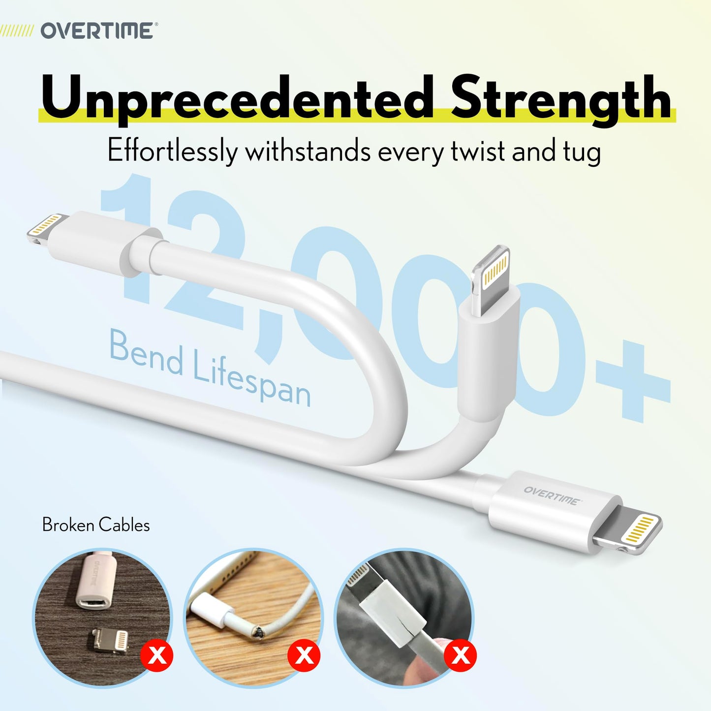 Overtime Lightning Cable, MFi Certified, Portable & Smart Charging USB A to Lightning Cable, Ultra-Fast Apple Charging Cord, 6ft iPhone Charger Cord…