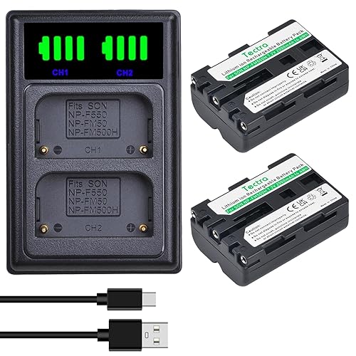 Tectra 2 Pack NP-FM500H NPFM500H Battery and LED Dual Charger for Sony Alpha SLT A58 A57 A65 A77 A99 A77V A77II A350 A450 A500 A550 A700 A850 A900