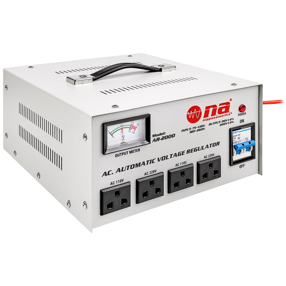 Nippon America AC Automatic Voltage Regulator (AR-2000), 2000 Watts, Delay Output Circuit, Display, AC 110V/120V, Power Switch, High-Voltage…