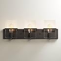 Possini Euro Design Trezza Modern Industrial Wall Mount Light Matte Black Hardwired 24" 3-Light Fixture Clear Glass Flat Panels for Bathroom Vanity