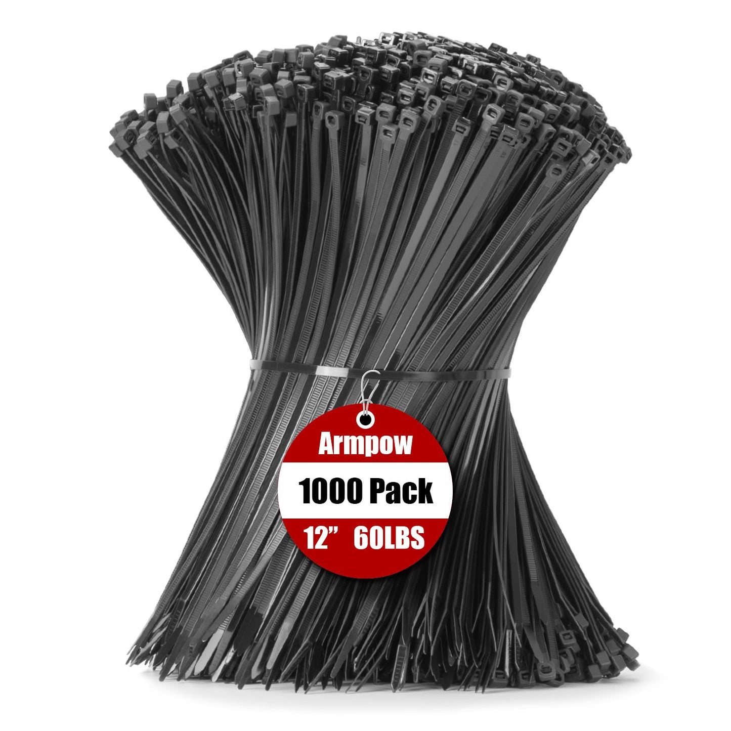 Armpow 12 Inch Zip Ties Black 1000 PCS, 60 Lbs- Heavy Duty Tensile Strength, Nylon PA66 UV Resistant Cable Ties for Indoor and Outdoor Use - Ideal