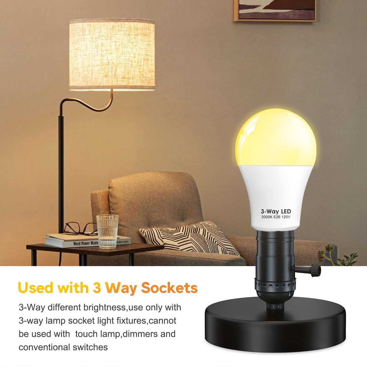 Gonhom 3 Way Light Bulbs, 30 70 100 Watt Soft White A19 E26 Base, Three Way LED Light Bulbs for Floor Lamp Table Lamp Home Lighting