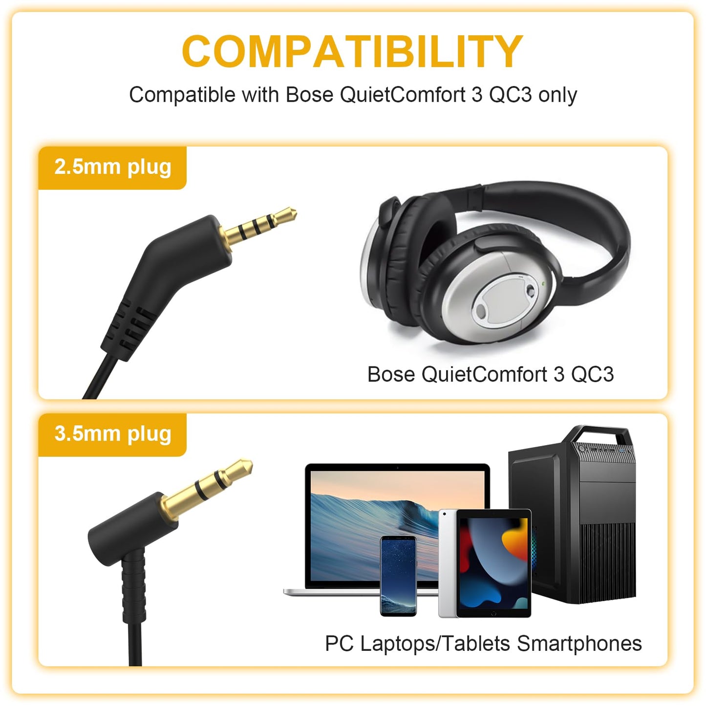 Sqrmekoko Audio Cable Compatible with Bose QuietComfort 3 QC3 QC 3 Headphones