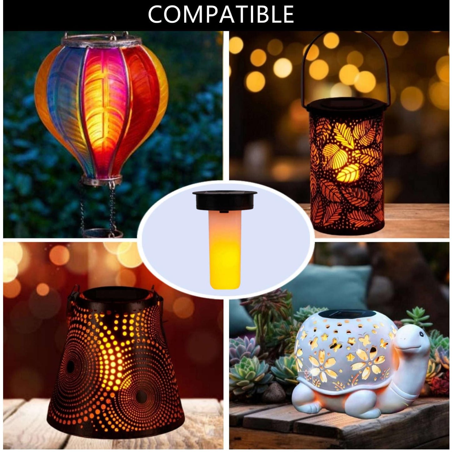Solar-Lantern Waterproof Flame-Lights Replacement Top - Solar Outdoor Flame Atmosphere Decorative Candle Lighting for Garden Patio Camping Halloween