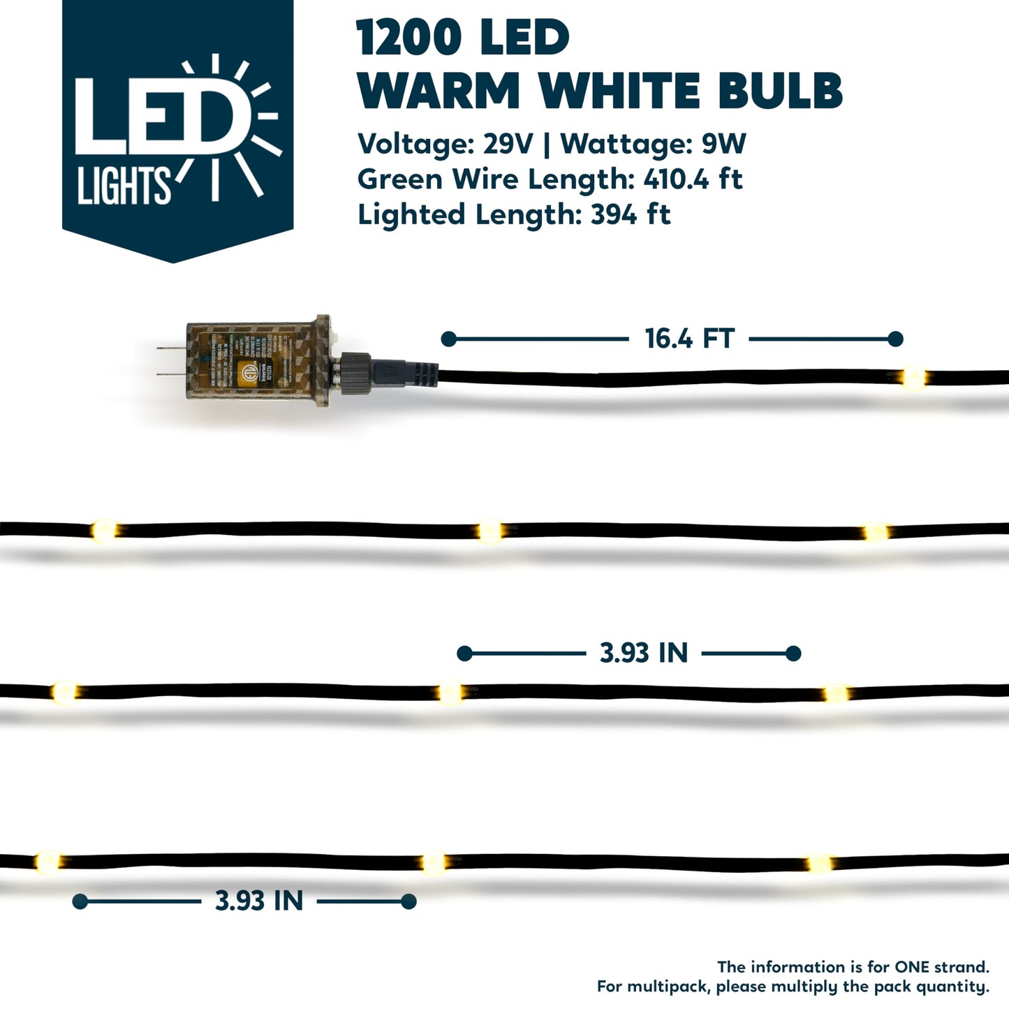 Joiedomi 1200 LED Christmas Lights Outdoor,394 FT Warm White Christmas Tree Lights with 8 Modes Timer, PVC Green Wire String Lights with Reel