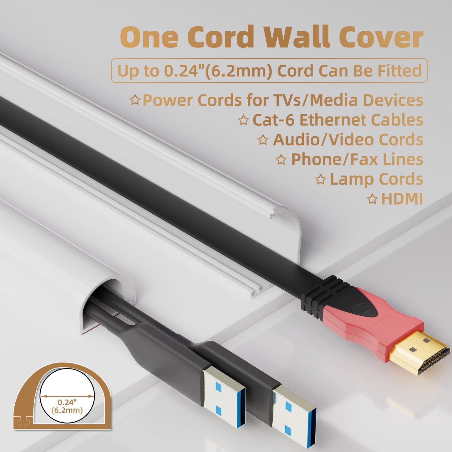 39" Side Open One Cord Hider (<1/4") for Wall Mounted Tv,Extension Flexible Cable Cover to Hide Conceal Cords Along Wall,Wire Raceway Management Cable