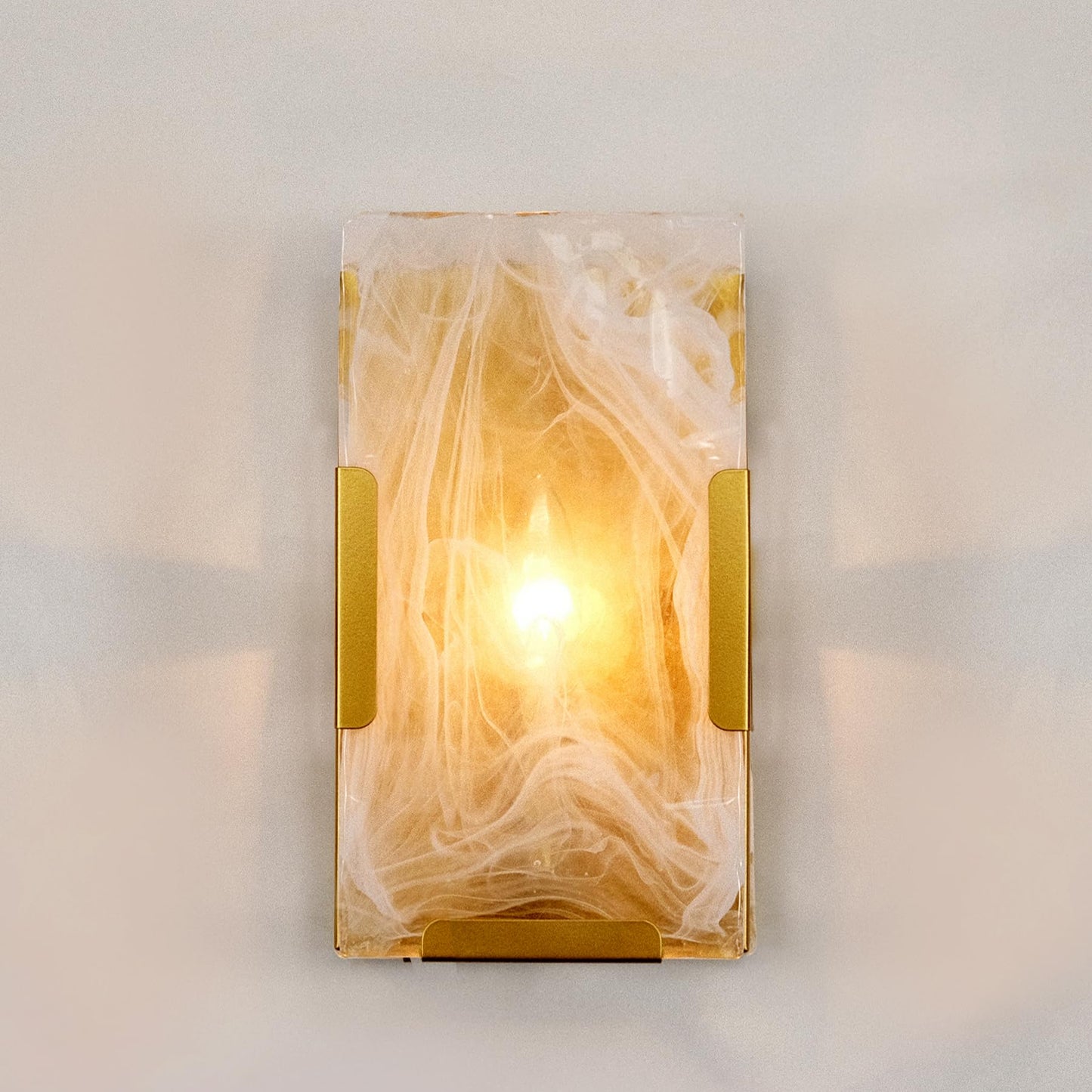 Wrlmfy Gold Wall Sconce Set ot 2, 1-Light White Cloud Glass Wall Lamp, 6" W x 10" H Alabaster Vanity Light Fixture for Living Room, Hallway, Dining