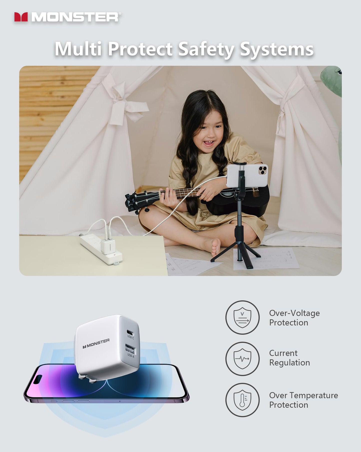 Monster USB C Charger, 25W Super Fast Charger with USB C Cable, Wall Charger with Foldable Plug for iPhone 15/15 Plus/15 Pro/15 Pro Max, Samsung